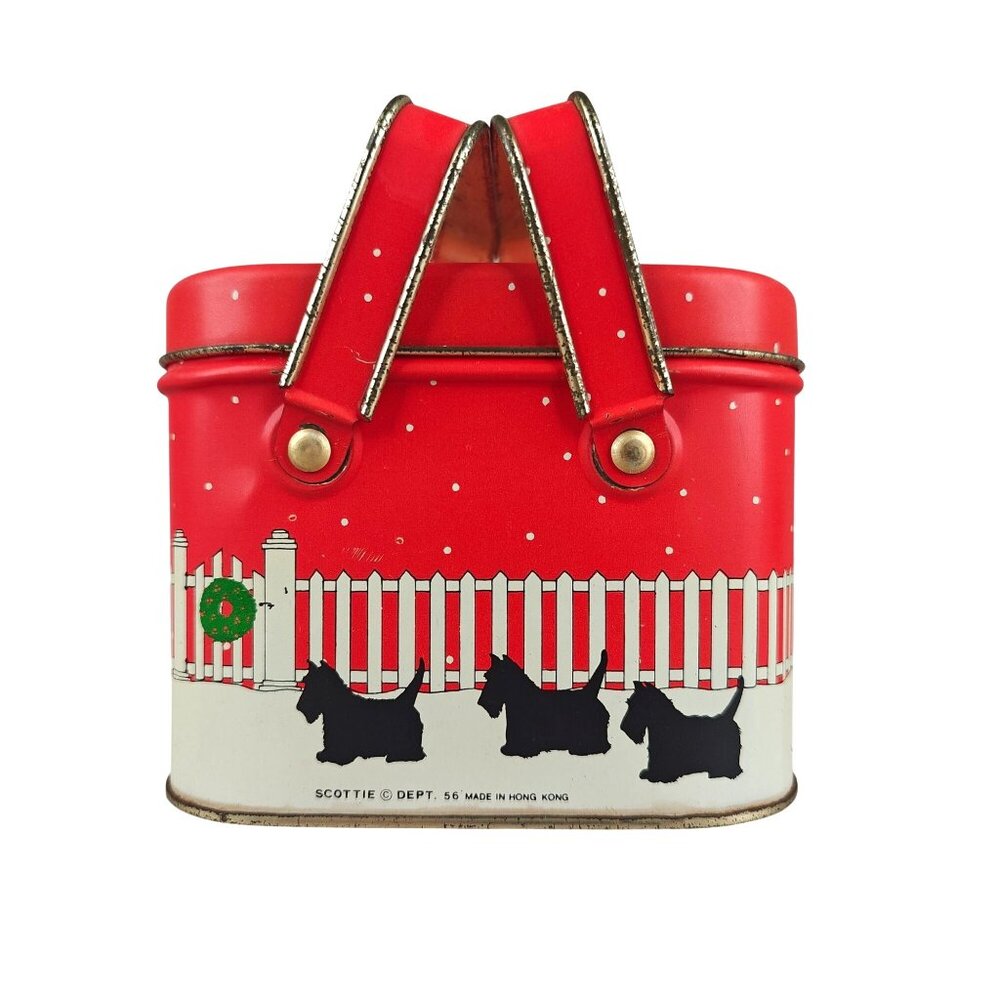 Vintage Scottie Dog Christmas Tin With Handles Lynda Sylvester Dept 56 Hong Kong